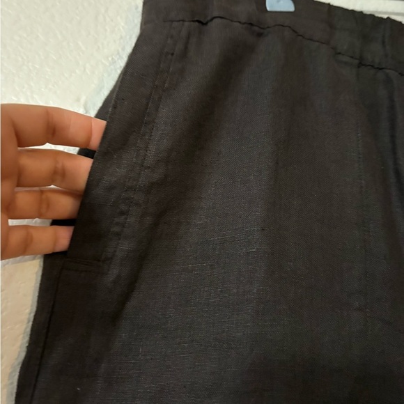 Lino by Chico's Chocolate Brown Linen Pull On Cropped Relaxed Fit Elastic Waist - Picture 3 of 11